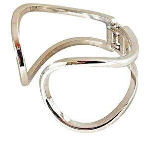 Tahari Silver Tone Swirl Clamper Bracelet – Minimalist Hinged Bangle
